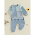 thumbnail image 5 of Baby Toddler Boy 2Pcs Fall Outfit 3 6 12 18 24 Months 2T 3T Long Sleeve Contrast Color Ribbed Hem Sweatshirt + Pants Set Clothes, 5 of 9