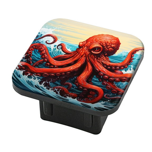Hitch Cover Fits For 2-Inch Hitch,Red Octopus With Giant Waves In The Backgroundrubber Trailer Hitch Cover Tube Plug Insert,Car Exterior Accessories, Receiver Tube Hitch Plug