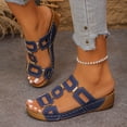 thumbnail image 3 of Rokment Geometic Wedges Slides Sandals for Women 2026 Fashion Comfortable Casual Leather Orthopedic Platform Dress Slip on Summer Shoes Blue Size 6, 3 of 6