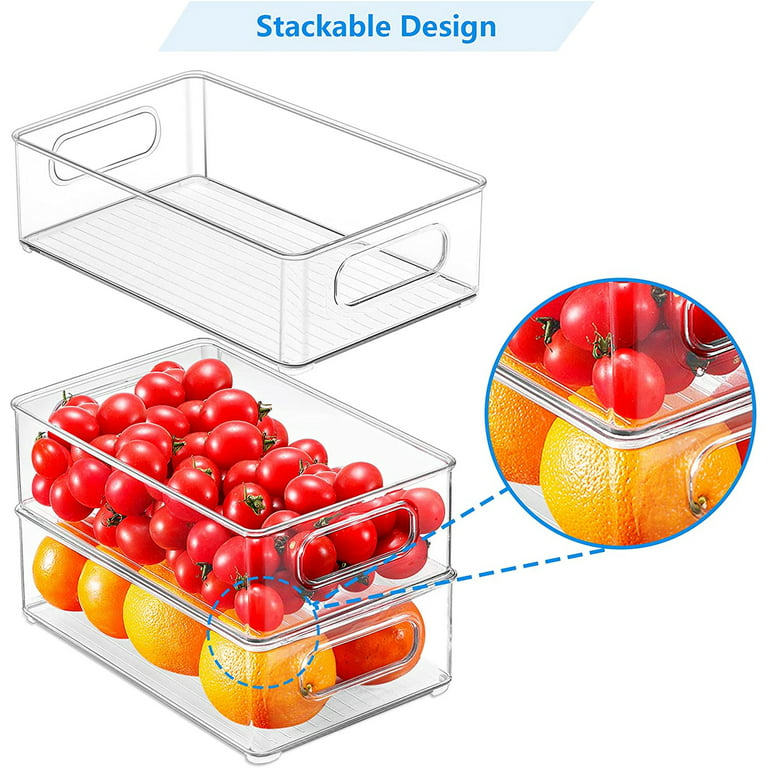 Kingrol 6 Pack Plastic Storage Bins for Pantry Refrigerator Countert
