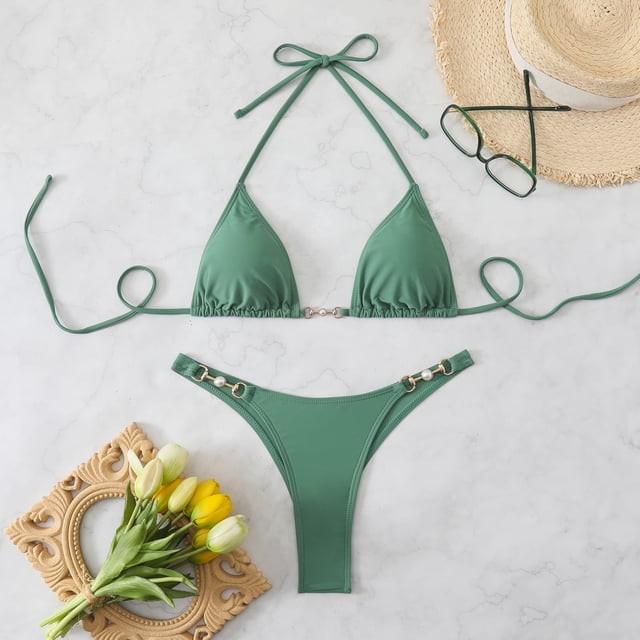 Traje de baño de 2 piezas para mujer, trajes de baño para mujer, bikini de cintura alta con cordón ajustable, traje de baño dividido para mujer