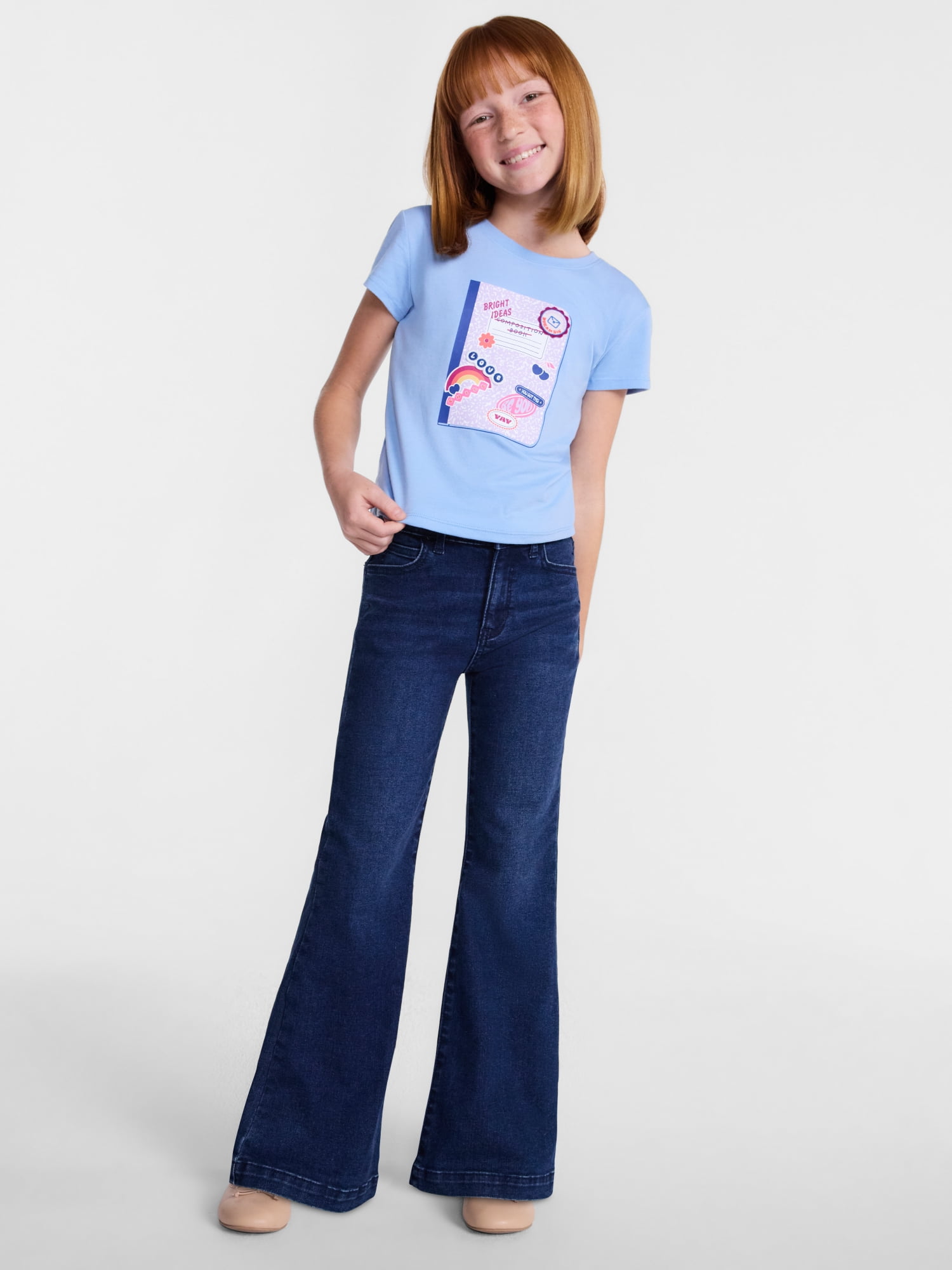 Wonder Nation Girls Embellished Graphic Tee with Short Sleeves, Sizes 4-18 & Plus