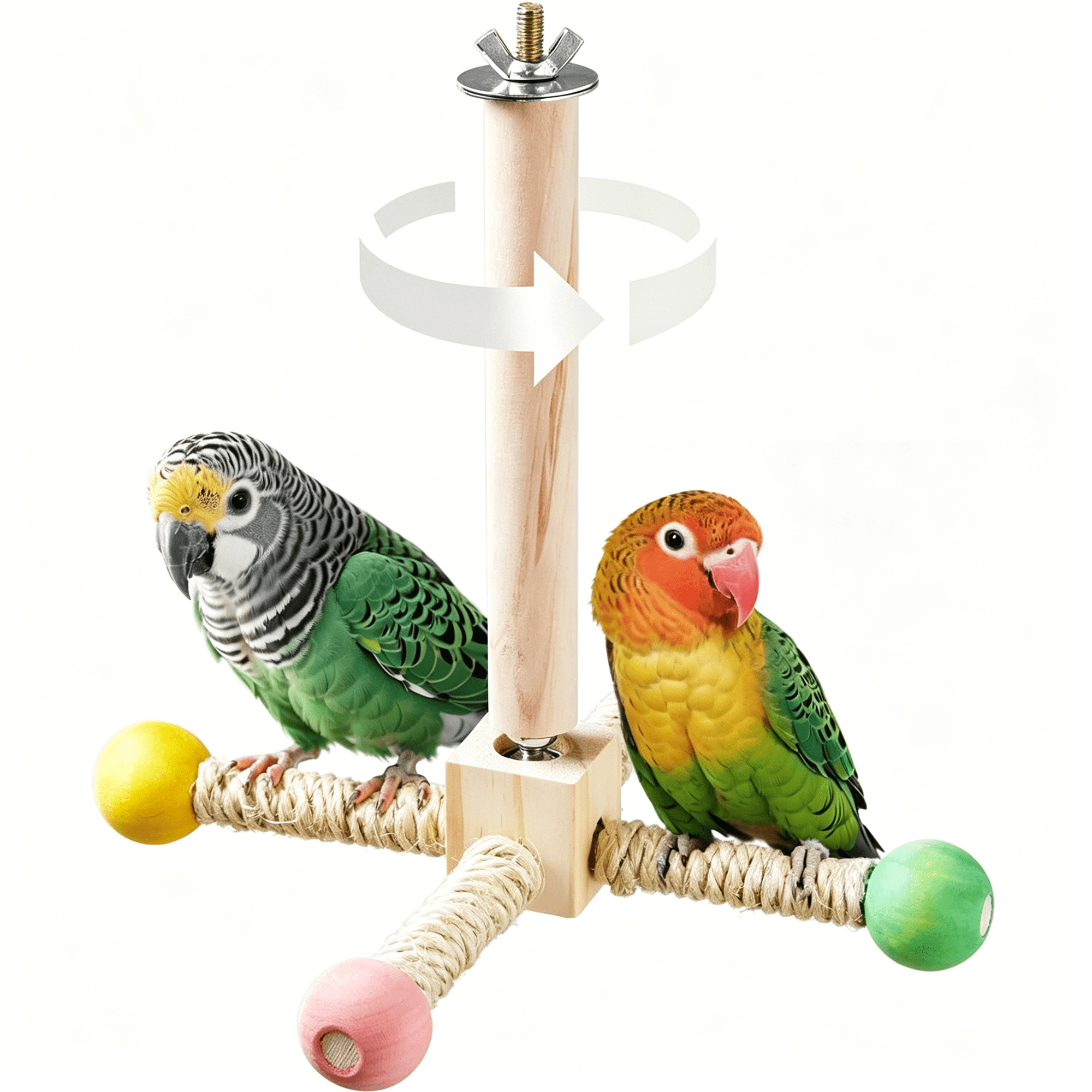 BESTSKY Bird Stand Perch Toy,Interactive Spinning Toys,Wooden Exercise Wheel Parrot Toy,Enrichment Cockatiel Toy for Birds Cage,Bird Cage Accessories Perch Toys for Budgies (Small)
