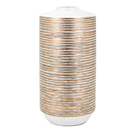 18" White Crackled Copper Sheet Banded Large Vase