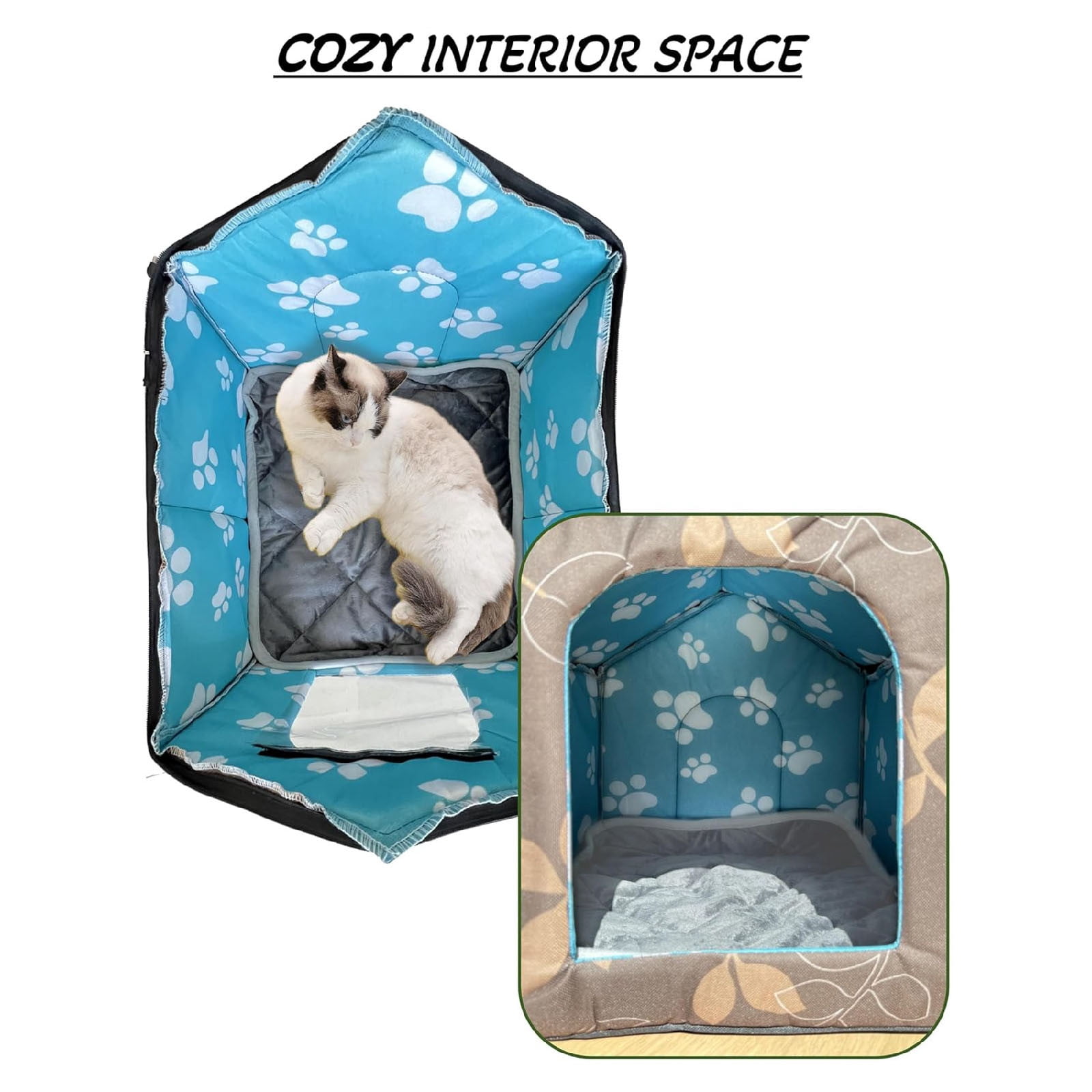 Outdoor indoor Winter with Self Warming Pad Heat insulated Shelter Enclosure for Cats Dogs Rabbits Portable Collapsible Tent for Feral Animals Pet