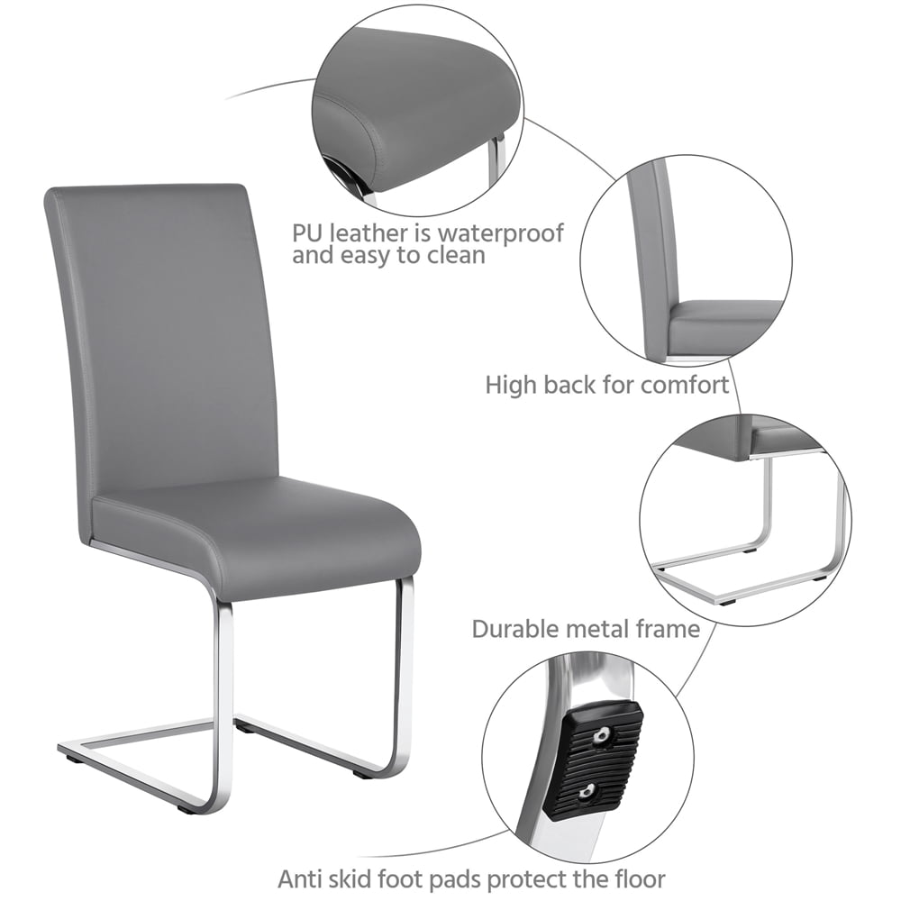 Yaheetech Faux Leather Dining Chairs with Metal Legs, Set of 2, Light Gray