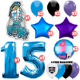 thumbnail image 2 of 20pc Fort Game Battle Bus Balloon Kit with 42" Blue Balloon Number 15 - Kids Video Game Birthday Party Decoration Supplies, 2 of 11