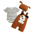thumbnail image 3 of Huowey Boys Girls Suspender Shorts Set Short Sleeve Classic Striped Prints Round Neck Romper Bodysuit Cute Cartoon Animal Dog Pattern Embroidery Overall Outfits Spring Fall Clothes,Black,6-12 Months, 3 of 6