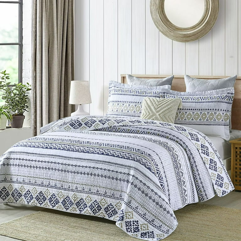 Bedduvit Cotton Quilt King Size 3 Pieces 100% Cotton Lightweight Soft Navy  Blue/White Geometric Stripe King Size Quilt Bedding Set, Reversible  Bohemian King Size Bedspread/Coverlet for All Seasons 