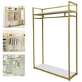 thumbnail image 5 of Gold Metal Freestanding Clothes Rack with Double Shelves - Heavy Duty Garment Stand for Bedroom, Closet & Retail Store, 5 of 21