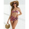 thumbnail image 4 of DARING DIVA Women's Floral Print Bandeau Bikini Sets 3 Pieces XS Red, 4 of 6