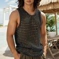 thumbnail image 2 of Men's Solid Color Mesh Hooded V Neck Hollow Thin Sleeveless Loose I Vest Top, 2 of 7