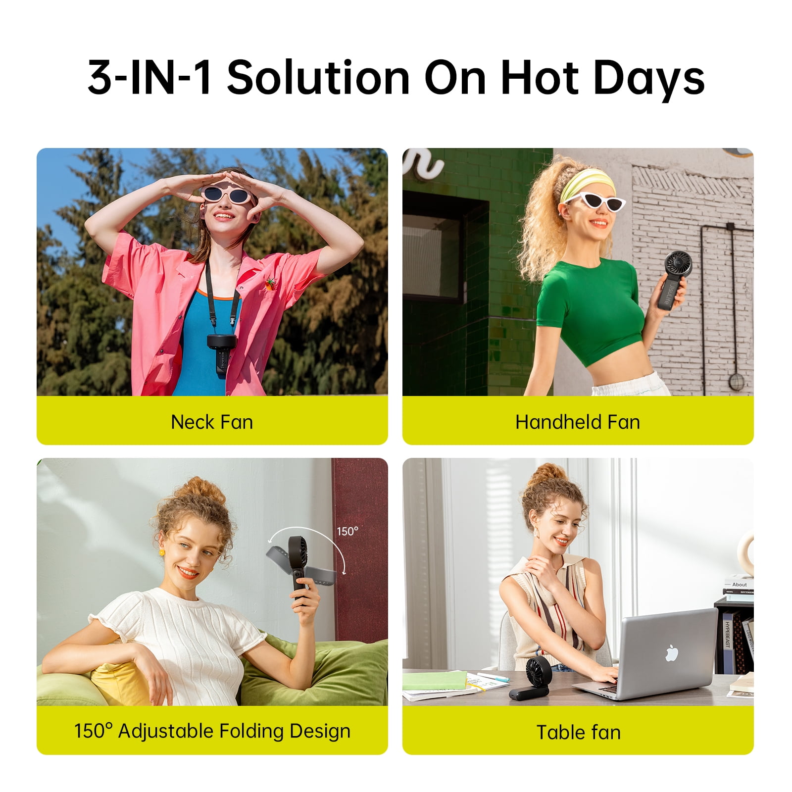 JISULIFE Portable Handheld Fan, 3600mAh Mini Desk Fan 13H Max Cooling Time, 5-Speed, LED Display, Neck Fan for Travel Concerts, Christmas Gifts for Women- Black