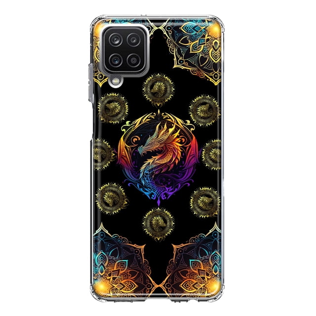MUNDAZE Samsung Galaxy A12 Shockproof Clear Hybrid Protective Phone Case Mandala Geometry Abstract Dragon Pattern Cover