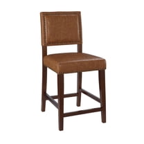 Linon Brook Full Back Wood Counter Stool, 24" Seat Height, Brown Finish with Caramel Fabric