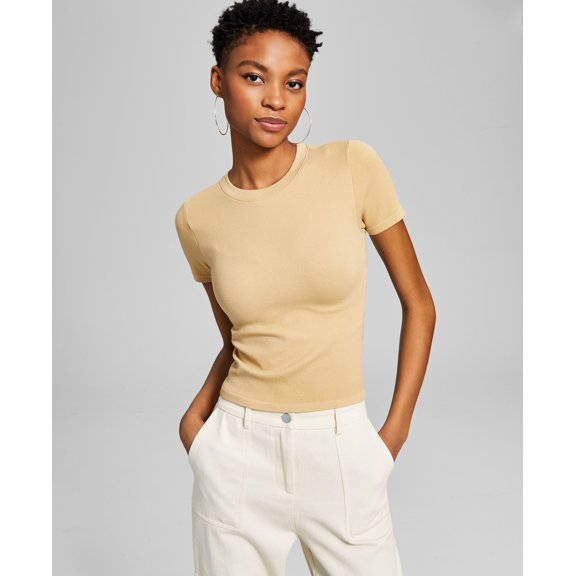Women's Seamless Short-Sleeve Crewneck Top Camel S