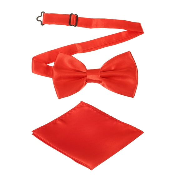 Bow Tie for Men, Adjustable Bow Ties with Pocket Square Pre-tied Bow Ties Sets for Wedding (Dark Red)