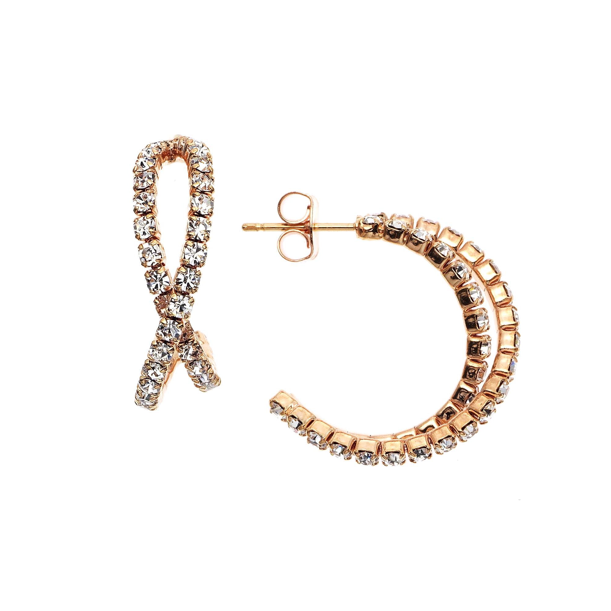 X and O - X & O Rose Gold Plated Crystal 20mm Bypass Earring - Walmart ...