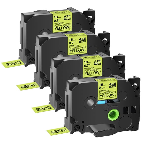 GREENCYCLE 4 Pack Compatible for Brother TZe-C41 TZ-C41 TZC41 TZeC41 TZe Tape 18mm 0.7'' Laminated Black on Fluorescent Yellow Label Tapes Cassette use in Ptouch Labeler Label Maker 16.4ft 5m