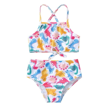 

Summer Toddler Girls Swimsuit Bowknot Cartoon Dinosaur Prints Two Piece Swimwear Swimsuit Bikini Set