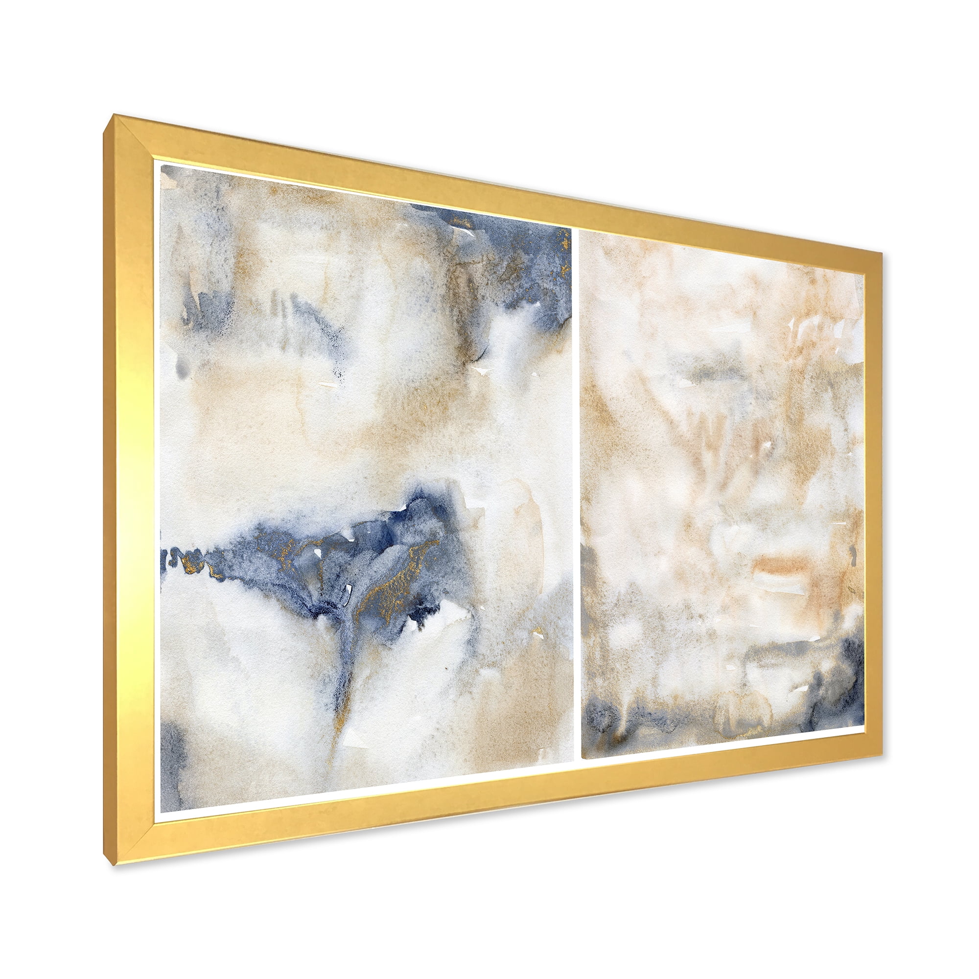 Designart 'Abstract Gold Beige Pink and Dark Pastel Strokes' Modern Framed Art Print