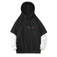 thumbnail image 2 of Mens Fake-Two-Piece Hoodies Cotton Blend Pullover Sweatshirts Long Sleeve Casual Color Block Breathable Athletic Workout Hoodie & Sweatshirt, 2 of 4