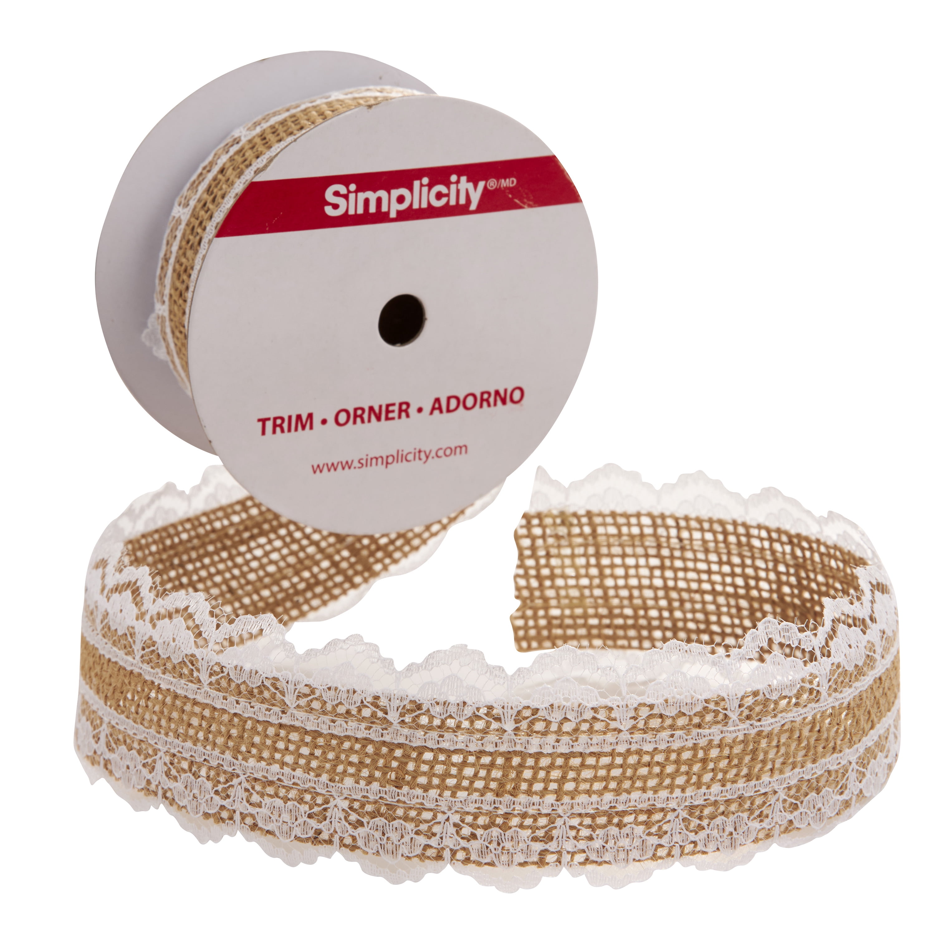 Simplicity Trim, Natural 1 1/2 inch X 3 Yards Jute with Lace Edges Trim