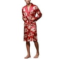 thumbnail image 3 of Previn Men's Long Sleeve Robe Summer Satin Bathrobes Printed Knee Length Soft Luxury Comfy V Neck Thin Lightweight Cool Pajamas Red Medium, 3 of 4