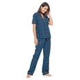 thumbnail image 2 of Ashford & Brooks Women's Woven Short Sleeve Shirt and Pajama Pants Set, Black/Blue/Plaid, S, 2 of 6