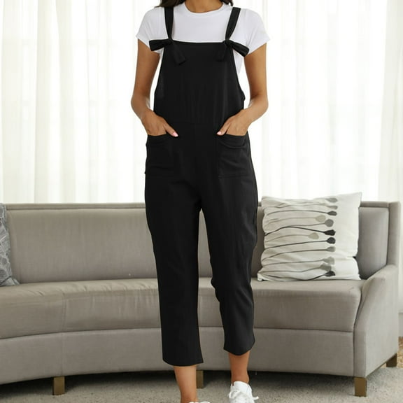Aayomet Women Jumpsuits Women's Washed Linen Bib Jeans Overalls Casual Ripped Linen Jumpsuits Rompers,Black M