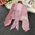 thumbnail image 5 of Htigea Women's Chiffon Cardigan Long Sleeve Sheer Shrugs Casual Tie Open Front Shawl Top Boho Beach Cover Ups Pink S, 5 of 6