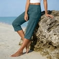thumbnail image 7 of Cotton Linen Capri Pants for Women Petite Tailored Split Button Elastic Waist Capris Light Weight Summer Casual, 7 of 7