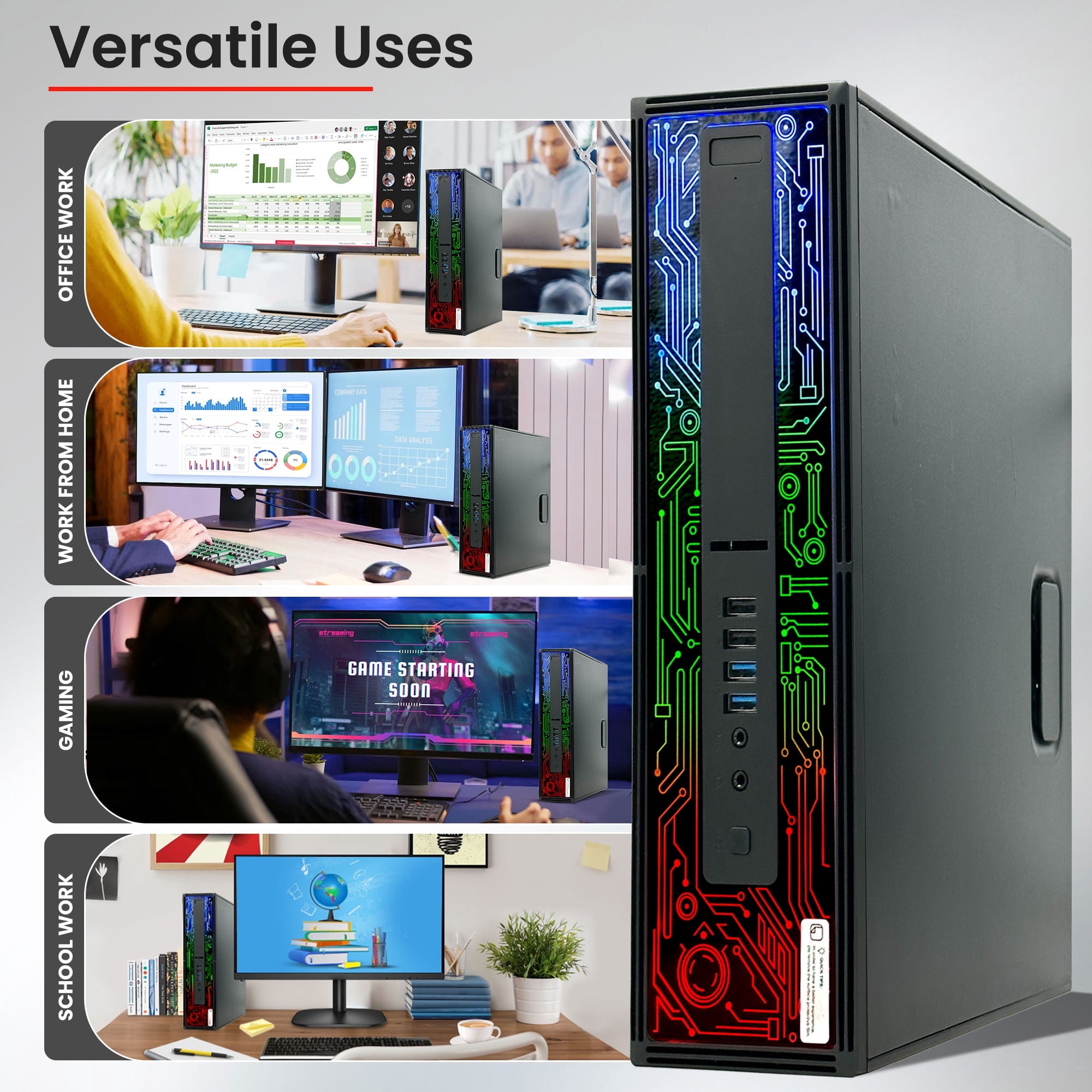 Restored HP G2 RGB Gaming Desktop Computer PC Intel i7 6th Gen. NVIDIA GeForce GT 1030 DDR5, 16GB Ram, 512GB SSD, 22 inch Monitor, Gaming Keyboard Mouse, Speaker, WiFi, Windows 11 Pro (Refurbished)