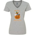 thumbnail image 3 of Inktastic Happy Halloween Kittens in Pumpkin Women's V-Neck T-Shirt, 3 of 5