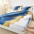 thumbnail image 3 of Manfei Modern Fulid Art Twin Sheet Sets,Maeble Pattern Twin Fitted Sheet,Glod White Blue Flat Sheet For Kids,Ultra Soft Home Decor,3 Pieces, 3 of 7