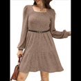 thumbnail image 3 of Vestido Estilo Babydoll Informal de Otoño con Cuello Cuadrado y Larga para Mujer. Caqui S, 3 of 7