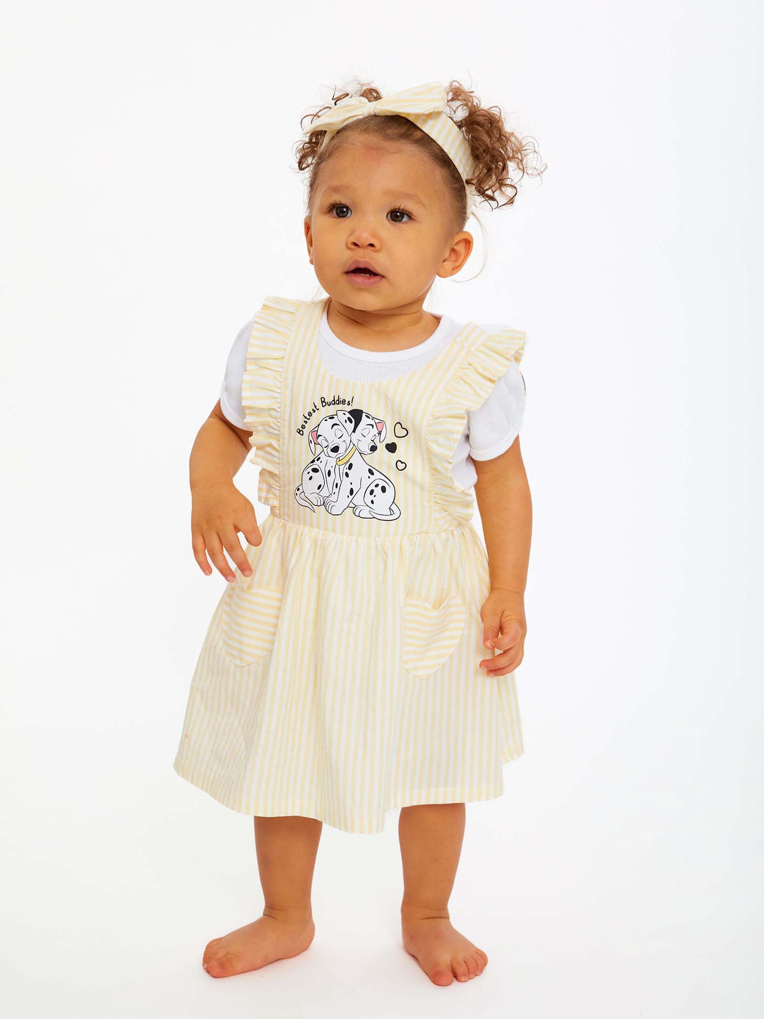 Disney 101 Dalmatians Baby Girls Pinafore Dress, Bodysuit and Headband, 3-Piece Set, Sizes 0-24 Months