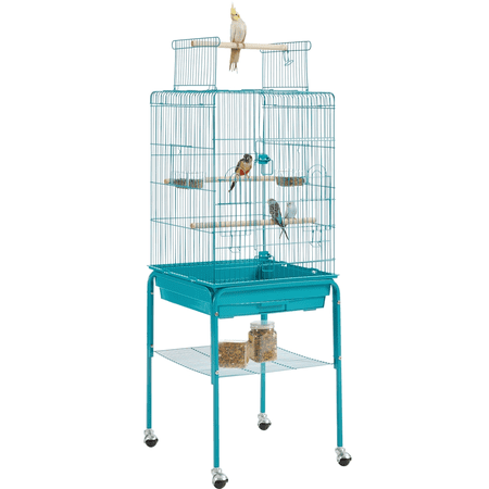 Topeakmart 53.5-inch Open Top Metal Birdcage with Detachable Stand, Teal Blue
