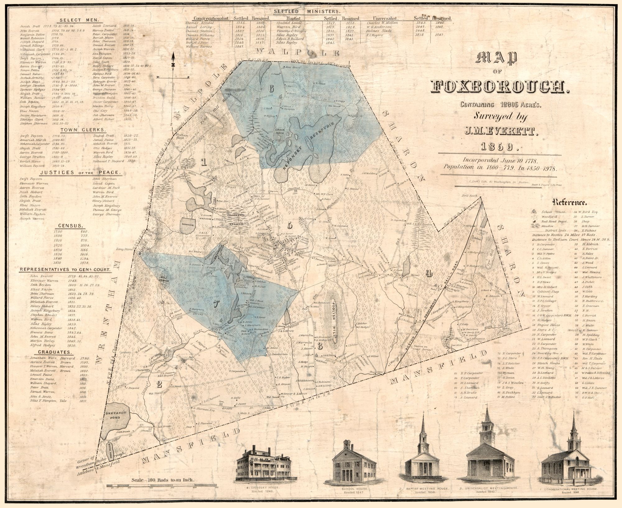 Foxboro Massachusetts Everett 1850 28.14 x 23
