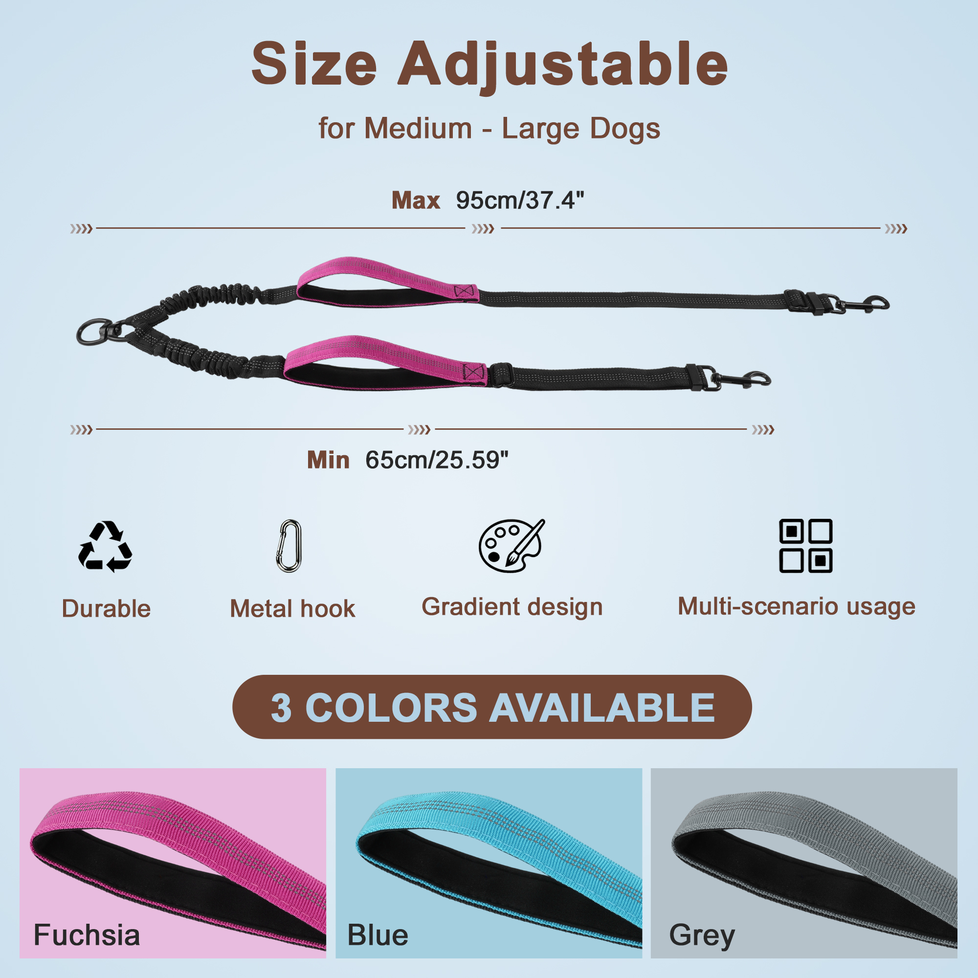 Unique Bargains Adjustable Dog Leash No Tangle Dual Leash for Two Dogs Rose Red