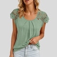 thumbnail image 6 of QUNYINEY Tee Shirts for Women Summer Short Sleeve Solid Cotton Shirt Crew Neck Lace Pleated Pullover Relaxed Fit Tops, 6 of 7