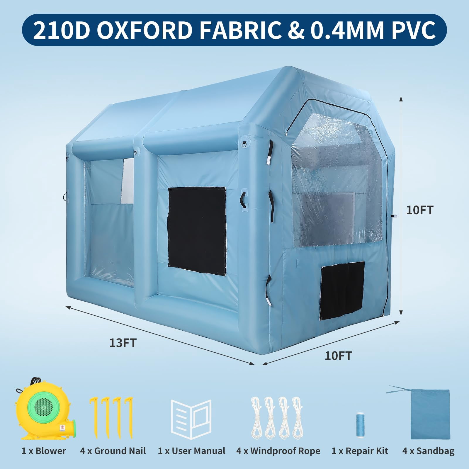 DSstyles 13x10x10 FT Inflatable Paint Booth with 480W Blower, Portable Spray Paint Tent with Filter System, 201D Oxford Fabric for Cars, Motorcycles, Furniture Painting