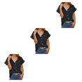 thumbnail image 1 of Jumpingount Camisa casual para mujer Blusa de manga corta con cuello en V con bolsillo Oficina Dama Playa Vacaciones Verano Top Ropa Negro XXL Negro XXL 3piezas Jumpingount CBP234817, 1 of 6