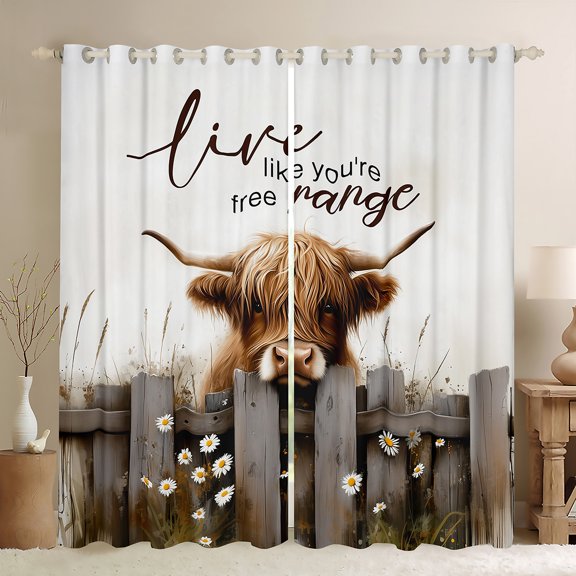 Castle Fairy Teens Women Men Brown Highland Bull Black Out Curtains,Rustic Farmhouse Cabin Curtains Pack Of 2 (42X63 Each),Retro Vintage Bedroom Curtains,Luxury Bedroom Decor