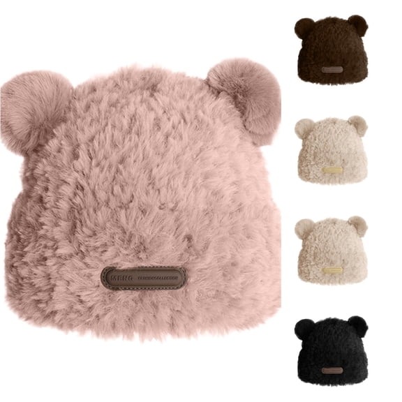 XIAOCHA Women’S Bear‑Ear Beanie Fuzzy Hats Fall‑Winter Daily‑Use Toque,Pink