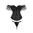 thumbnail image 1 of hirigin Women Lace Corset Tops Solid Color Elegant Bandage Button Short Sleeve Off-shoulder Tops Streetwear, 1 of 9