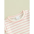 thumbnail image 6 of Suealasg Kids Baby Girl Summer Outfits Clothes 6M 1T 2T 3T 4T Short Sleeve Strip Print T-Shirt and Shorts 2Pcs Causal Clothing for Toddler Girl, 6 of 9