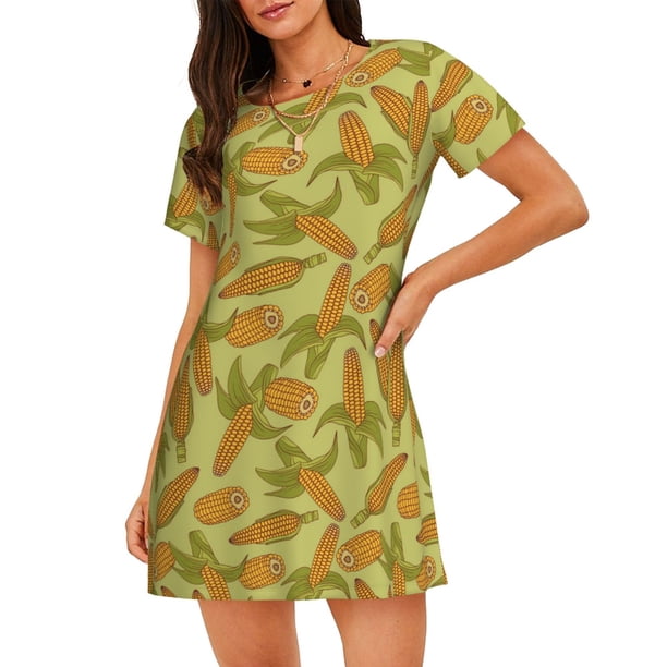 Disketp Corn para Camisón Corto de Manga Corta para Mujeres, Camisón Cómodo con Escote Redondo, Bonito y Confortable