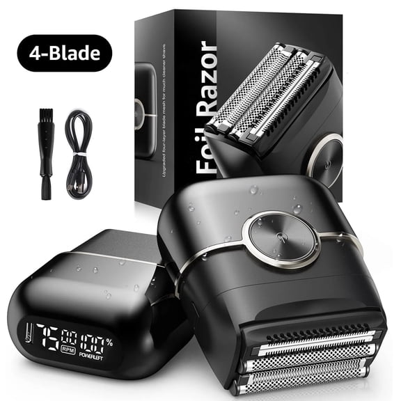 Nogroa Electric Razor for Men, 4 Blades Floating Head Foil Shaver, IPX7 Waterproof Wet/Dry Beard Trimmer, Portable Mini Electric Shaver for Travel with USB Type-C Charging