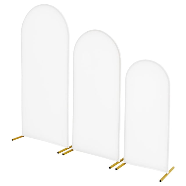 KFFKFF Arch Backdrop Stand, Set of 3, 6/5/4 ft, Stable Structure, Easy Assembly, Gold Metal Arch Backdrop Stand with Cover